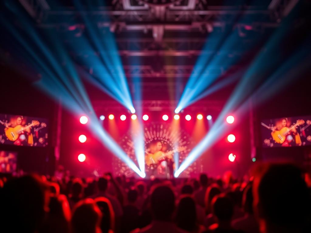 Concert stage lights over a crowd