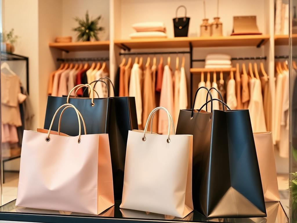 Boutique shopping bags in a store