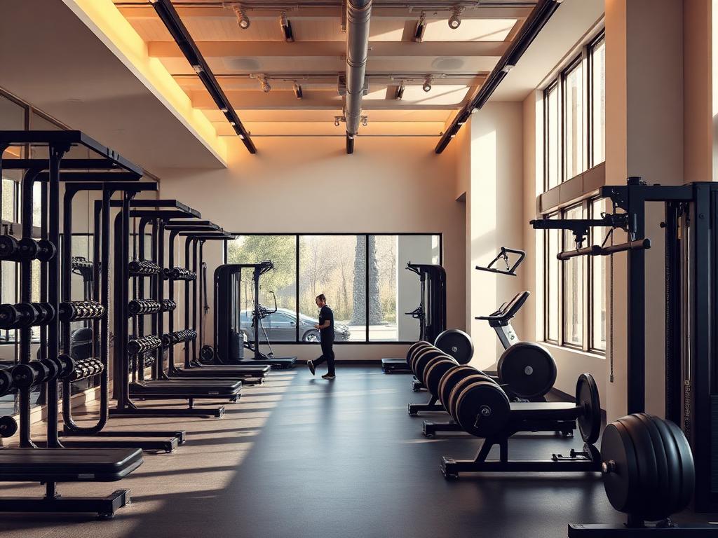 Modern gym interior with weights and equipment
