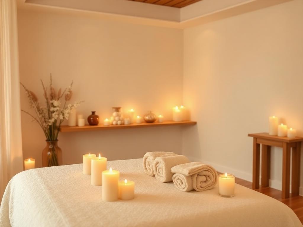 Serene spa treatment room with candles